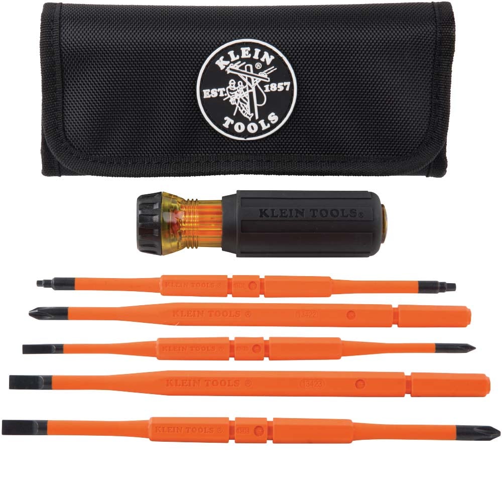 32288 8-in-1 Interchangeable Insulated Screwdriver Set, 7 Pieces, Phillips/Slotted/Square Point, Cushion Grip Handle, Induction Hardened Steel, ASTM F1505