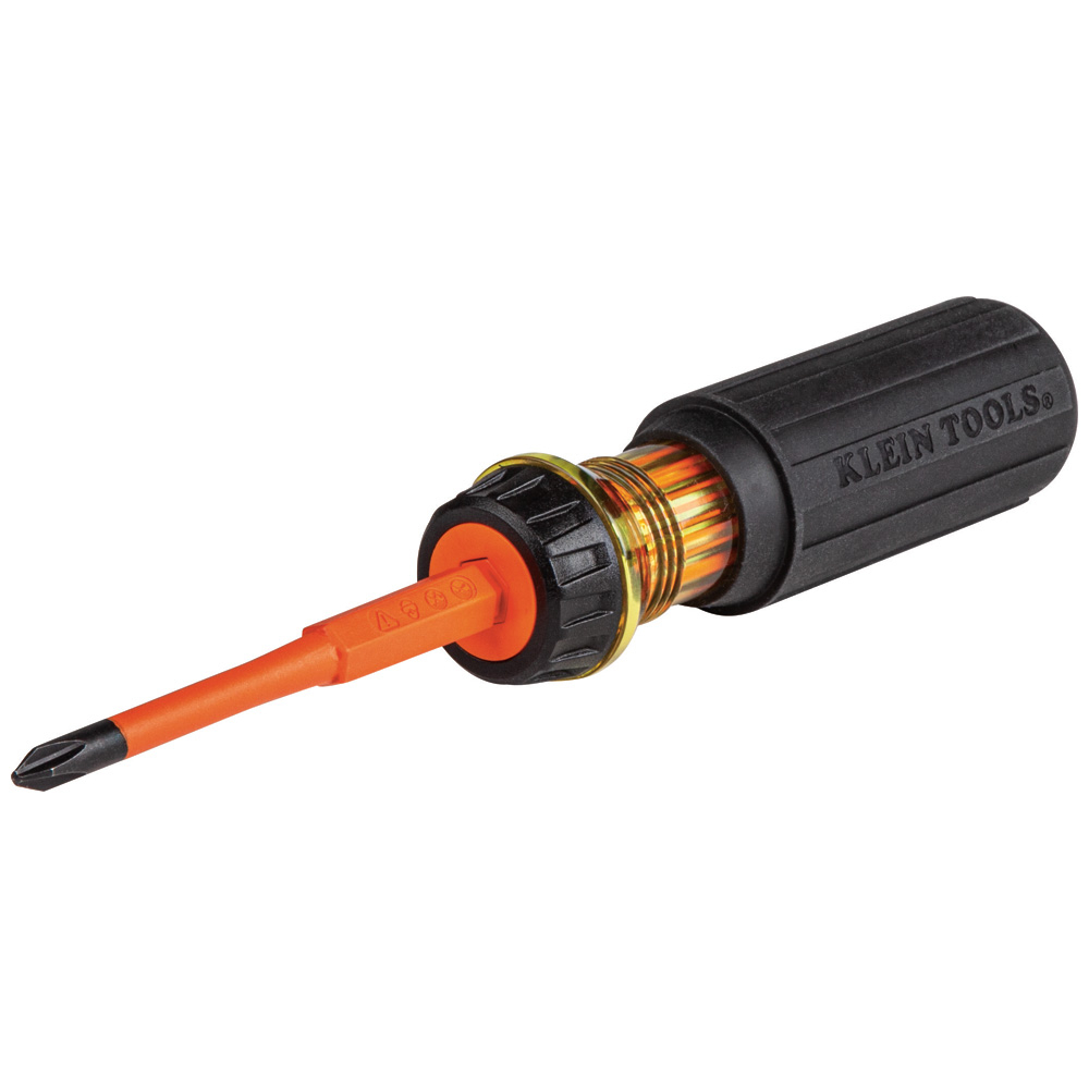 32293 2-in-1 Flip Blade Screwdriver, #2, 1/4 in Range, Phillips/Slotted Point, Cushion Grip Handle, Induction Hardened Steel, ASTM F1505