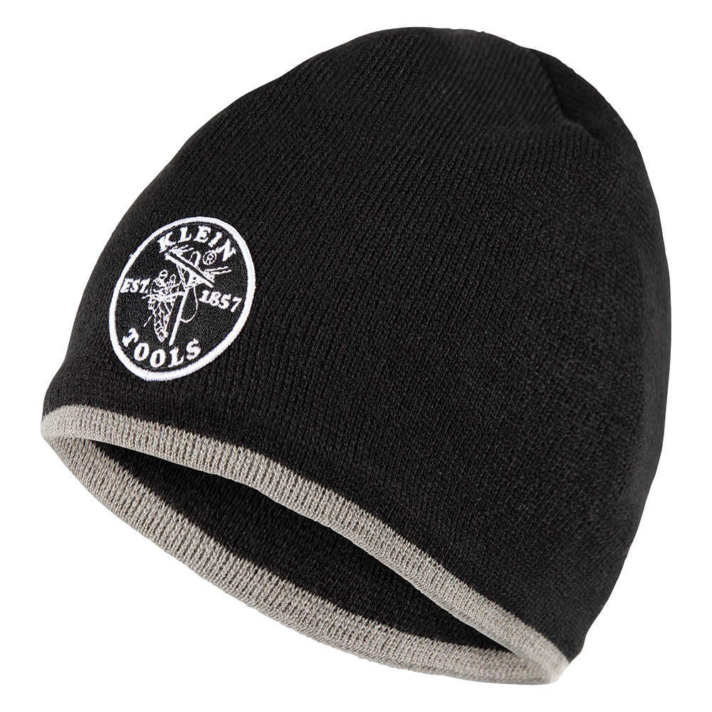 60158 Knit Beanie With Fleece Lining, Universal, Black with Gray Trim, Dry Acrylic Shell, 65% Polyolefin Lining, 35% Polyester