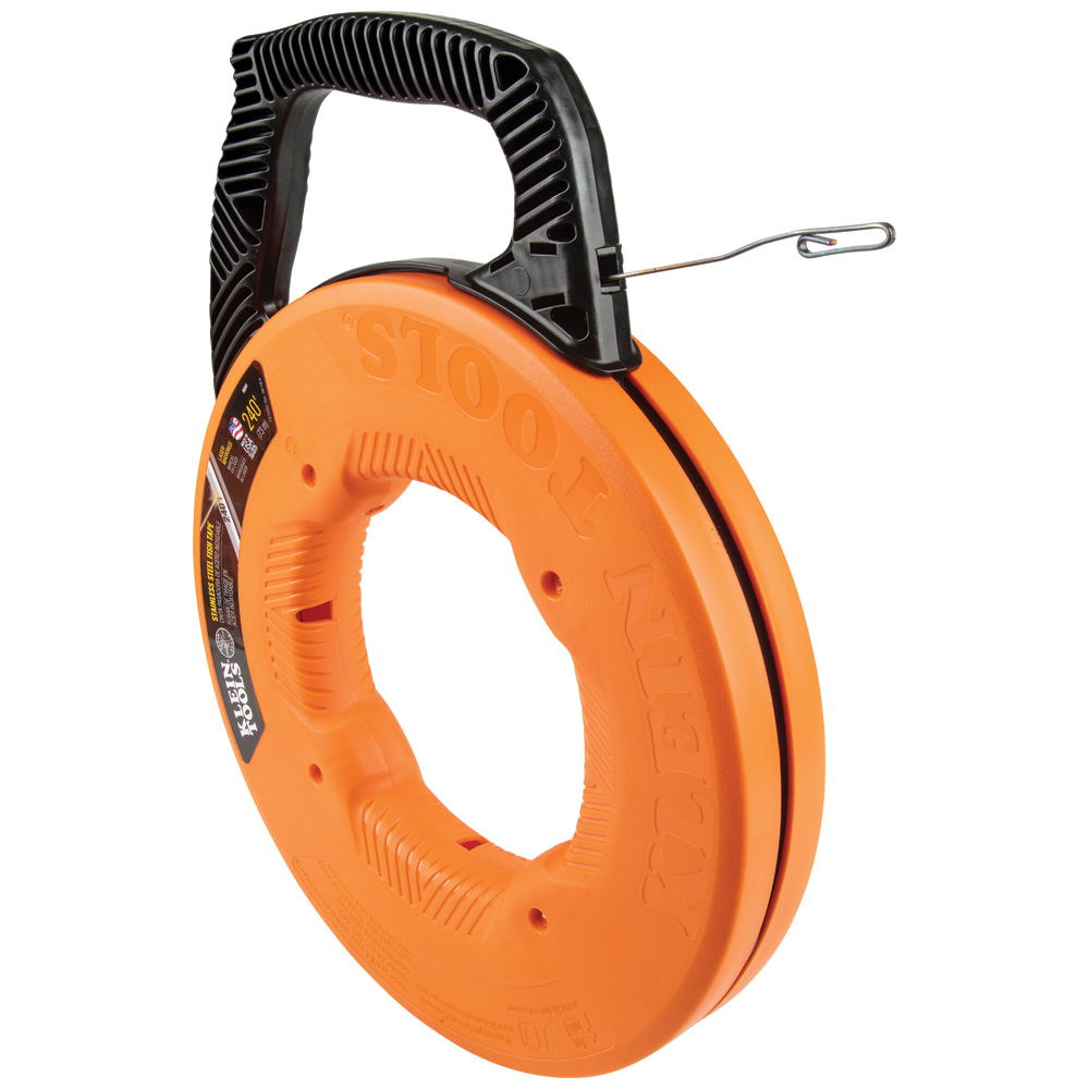 56341 Double Loop Fish Tape, 0.125 in W x 0.062 in THK Tape, 240 ft L Tape, Stainless Steel Tape, Black/Orange
