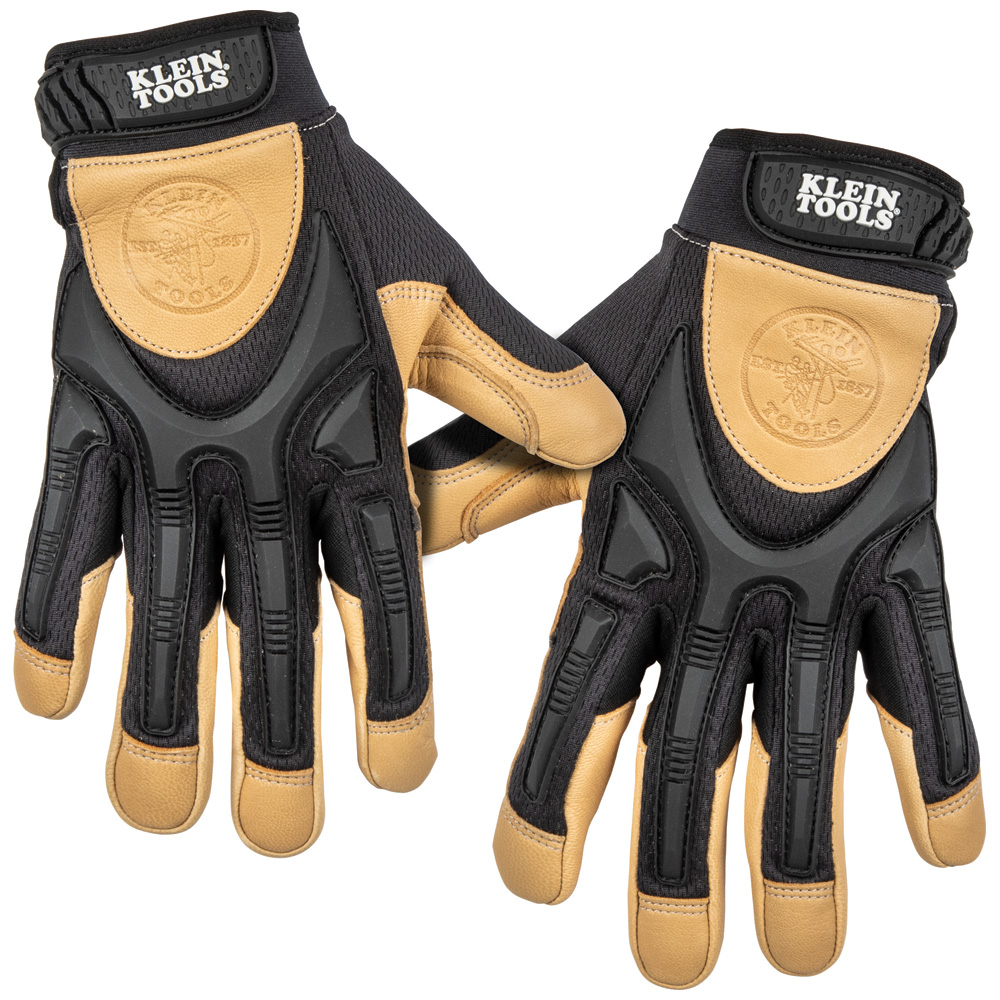 60189 Powder Free Work Gloves, Work, Reinforced Style, XL, EVA Foam Padded Palm, Goatskin Leather/Polyester, Black/Natural Tan, Adjustable Cuff, Unlining Lining