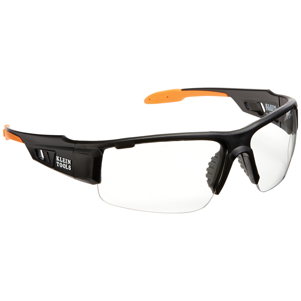 60161 Professional Safety Eyewear, Anti-Fog/Scratch-Resistant, Clear Lens, Half-Frame Frame, Black/Orange, ABS/PC/Nylon Frame, Polycarbonate Lens