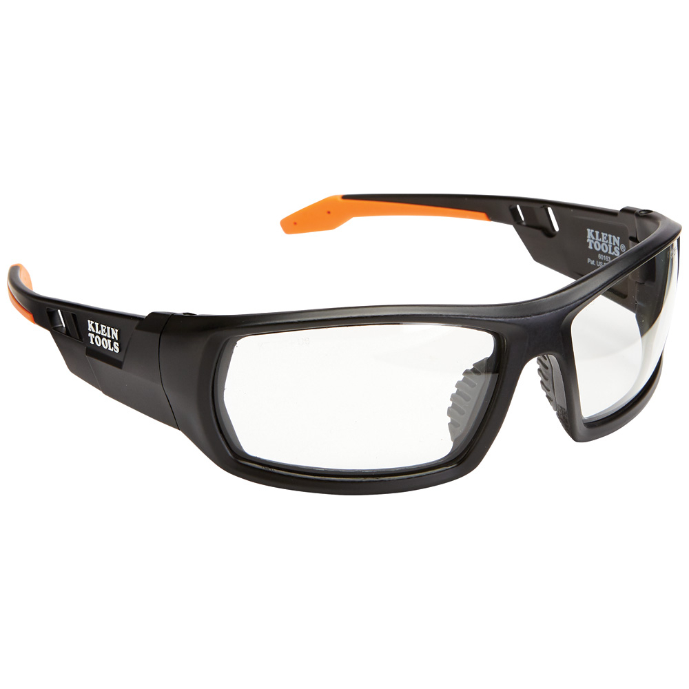 60163 Professional Safety Eyewear, Anti-Fog/Scratch-Resistant, Clear Lens, Full-Frame Frame, Black/Orange, ABS/PC/Nylon Frame, Polycarbonate Lens