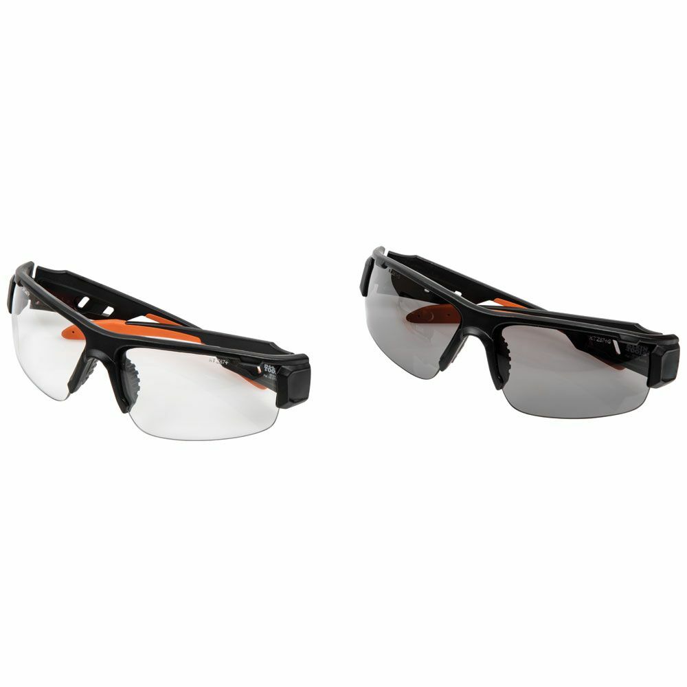 60173 Professional Safety Eyewear Combo, Anti-Fog/Scratch-Resistant, Clear/Gray Lens, Half-Frame Frame, Black/Orange, ABS/PC/Nylon Frame, Polycarbonate Lens