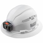 Hard Hat, Vented, Full Brim with Rechargeable Headlamp, White, Safety hard hat has patent-pending accessory mounts on front and back attach Klein Headlamps securely, every time  no straps or zip ties needed