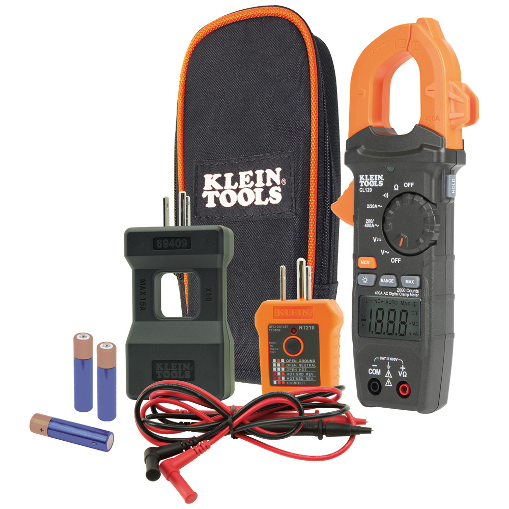 CL120KIT Clamp Meter Electrical Test Kit, 600 V AC/DC, 1.61 in Jaw, Reverse Contrast LCD Display