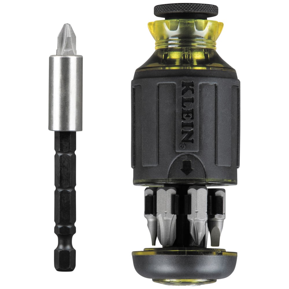 32308 8-in-1 Adjustable Length Stubby Multi-Bit Screwdriver, 1 Pieces, #1 to #3, 3/16 to 1/4 in Range, Cushion Grip Handle, Stainless Steel