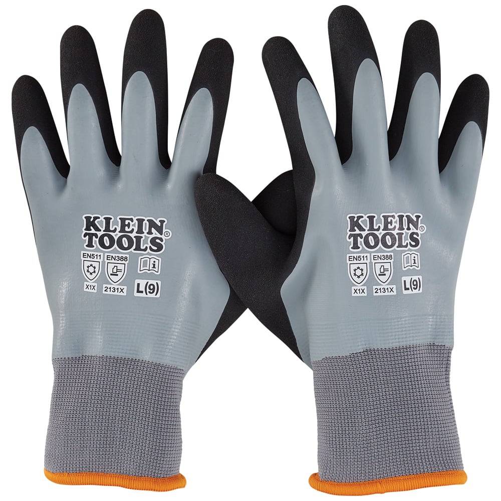 60389 Standard Winter Work Gloves, Cold Weather, Latex Palm, Acrylic/Latex/Polyester, Gray/Orange, Knit Wrist Cuff, Black/Latex Coated Coating, Resists: Abrasion, Tear and Water