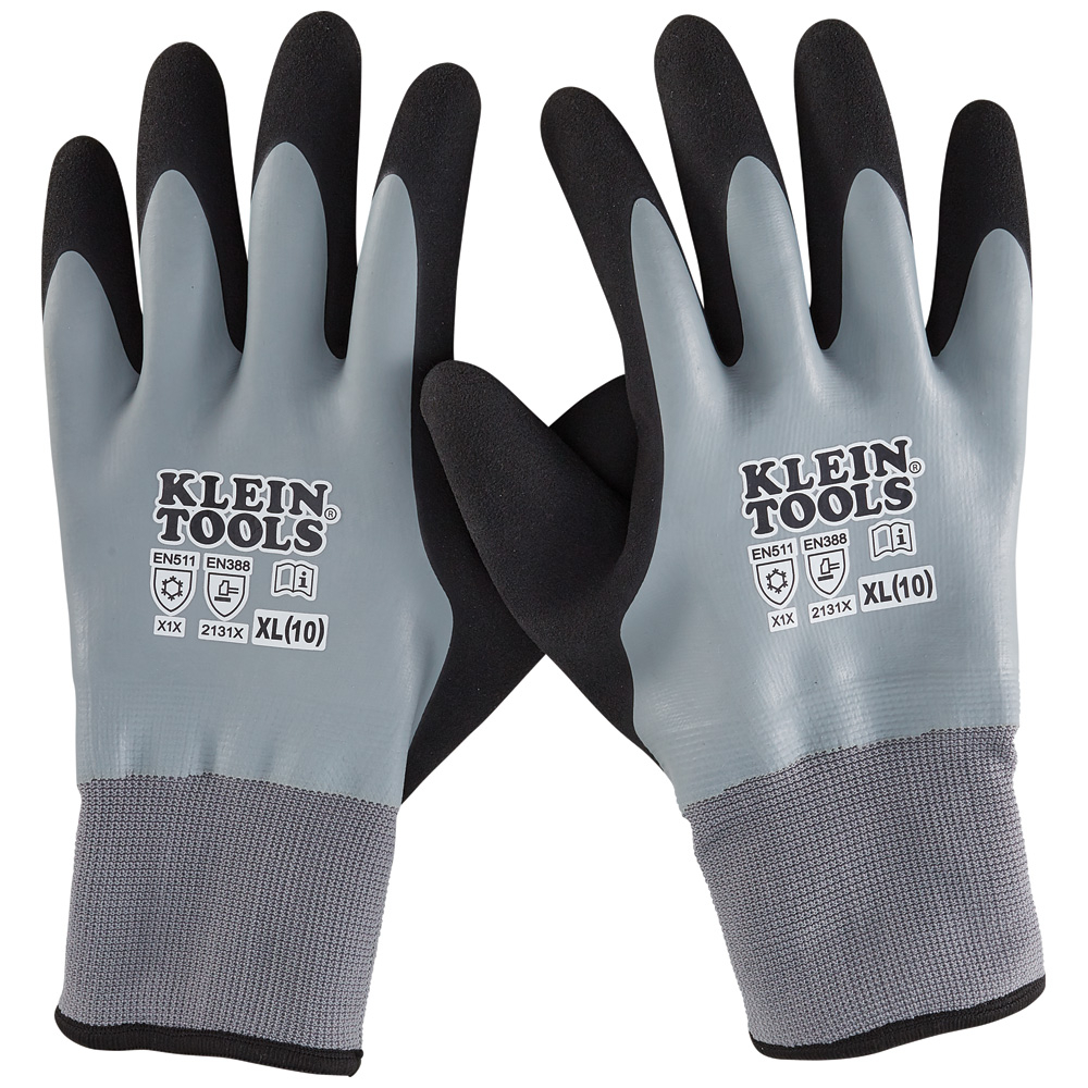 60390 Standard Winter Work Gloves, Cold Weather, XL, Latex Palm, Acrylic/Latex/Polyester, Black/Gray, Knit Wrist Cuff, Black/Latex Coated Coating, Resists: Abrasion, Tear and Water