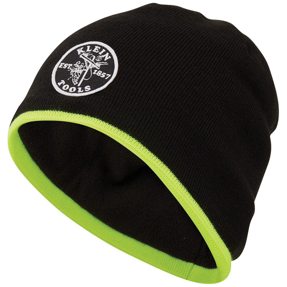 60391 Knit Beanie With Fleece Lining, Universal, Black/Hi-Viz Yellow, Dry Acrylic/Polyester/Polyolefin
