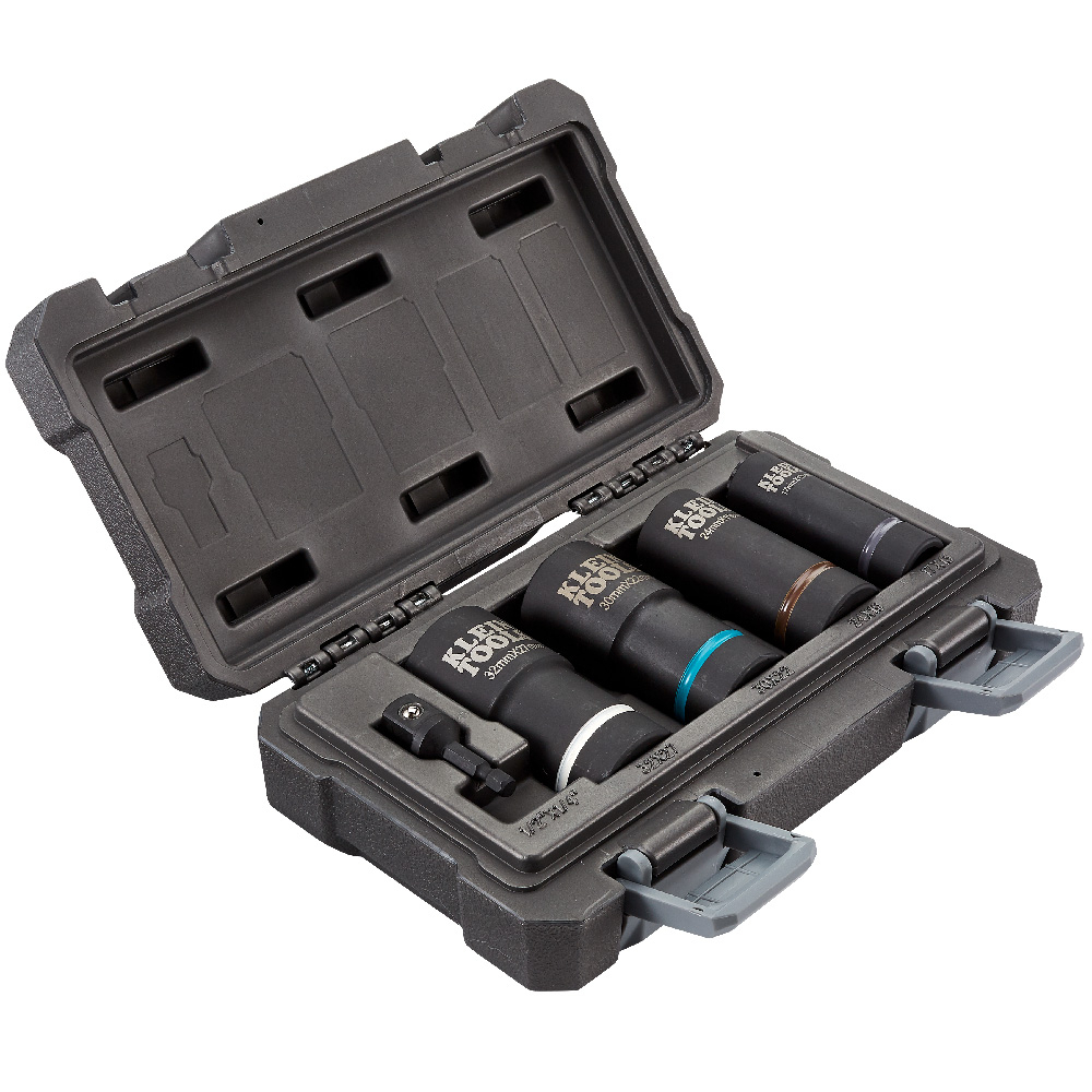 66050E 2-in-1 Impact Socket Set, ASME B107.33M, AISI 4140, 12 Points, 1/2 in Drive, 5 Pieces, Square, Included Socket Size: 32 x 27 mm, 30 x 22 mm, 24 x 19 mm and 17 x 13 mm, Case Container