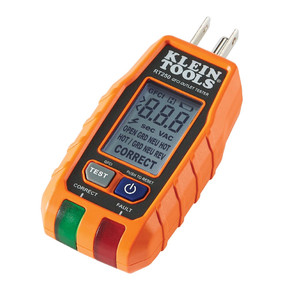 RT250 GFCI Receptacle Tester With LCD, 135 V AC, CAT II 135 V