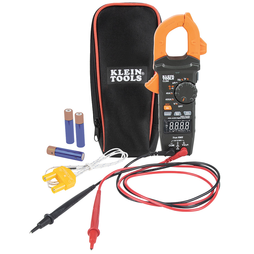 CL390 Auto-Ranging AC/DC Digital Clamp Meter, 600 V AC/DC, 400 A, 4000 uF, 200 uA, 40 Mohm, 10 Hz to 60 kHz, 1.61 in Jaw, Reverse Contrast LCD Display