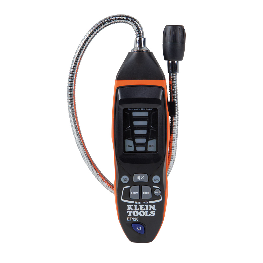 ET120 Combustible Gas Leak Detector, Methane/Propane Gas, 50 to 1000/1000 to 10000 ppm Detection, Visual Alarm, AAA Battery