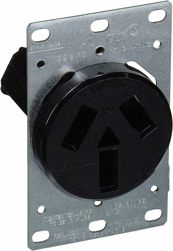 5206-S10 Straight Blade Receptacle, 125/250 V AC, 50 A, 3 Poles, 3 Wires, Black