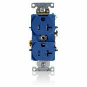 T5362-BU Duplex Heavy Duty Self-Grounding Tamper Resistant Straight Blade Receptacle, 125 V AC, 20 A, 2 Poles, 3 Wires, Blue