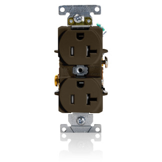 T5362 Duplex Heavy Duty Self-Grounding Tamper Resistant Straight Blade Receptacle, 125 V AC, 20 A, 2 Poles, 3 Wires, Brown