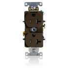 20 Amp, 125 Volt, NEMA 5-20R, 2P, 3W, Duplex Receptacle, Tamper-Resistant, Straight Blade, Fed Spec, Heavy Duty Industrial Specification Grade, Self-Grounding, Back & Side Wired, Steel Strap  BROWN
