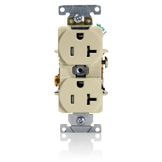 T5362-I Duplex Heavy Duty Self-Grounding Tamper Resistant Straight Blade Receptacle, 125 V AC, 20 A, 2 Poles, 3 Wires, Ivory