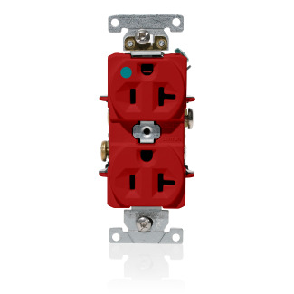 C8300-R Duplex Heavy Duty Indented Face Self-Grounding Straight Blade Receptacle, 125 V AC, 20 A, 2 Poles, 3 Wires, Red