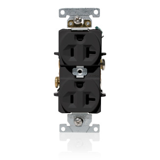 C5362-E Duplex Heavy Duty Indented Face Self-Grounding Straight Blade Receptacle, 125 V AC, 20 A, 2 Poles, 3 Wires, Black