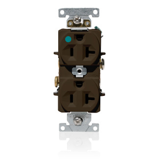 C8300 Duplex Heavy Duty Indented Face Self-Grounding Straight Blade Receptacle, 125 V AC, 20 A, 2 Poles, 3 Wires, Brown