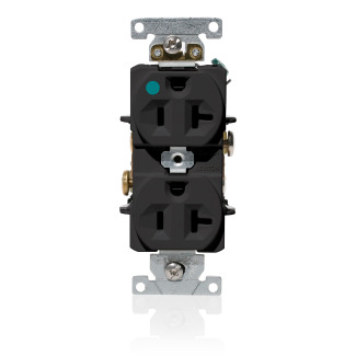 C8300-E Duplex Heavy Duty Indented Face Self-Grounding Straight Blade Receptacle, 125 V AC, 20 A, 2 Poles, 3 Wires, Black