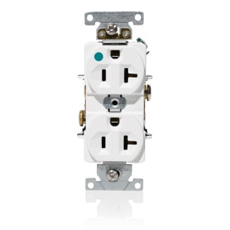 C8300-W Duplex Heavy Duty Indented Face Self-Grounding Straight Blade Receptacle, 125 V AC, 20 A, 2 Poles, 3 Wires, White