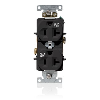 WBR20-E Duplex Weather Resistant Straight Blade Receptacle, 125 V AC, 20 A, 2 Poles, 3 Wires, Black