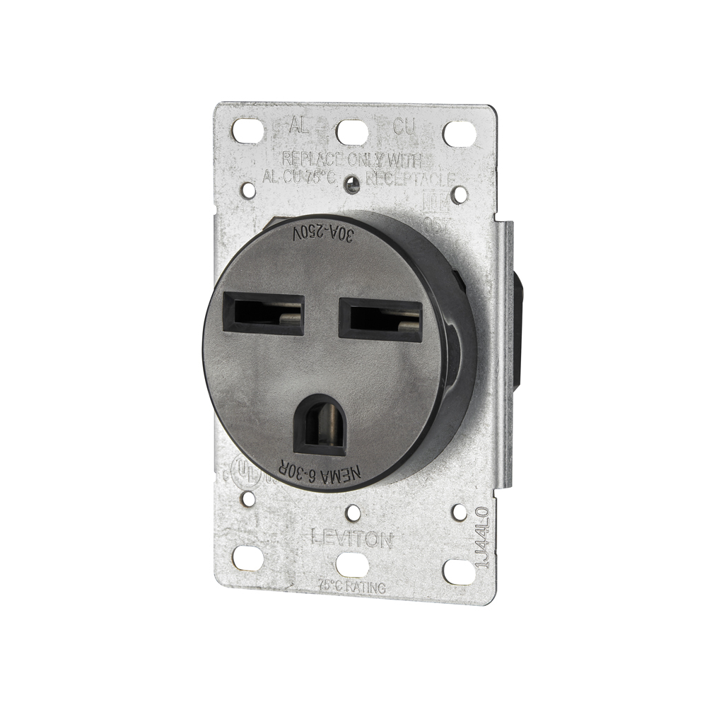 5372-S00 Grounding Straight Blade Receptacle, 250 V AC, 30 A, 2 Poles, 3 Wires, Black