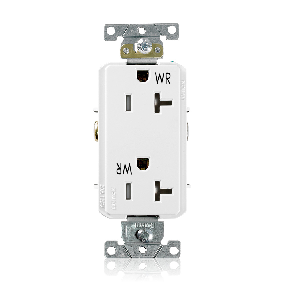 WTD20-W Decora Plus Duplex Heavy Duty Self-Grounding Smooth Face Tamper-Resistant Weather-Resistant Straight Blade Receptacle, 125 V AC, 20 A, 2 Poles, 3 Wires, White
