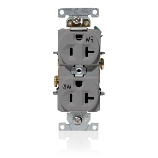 WBR20-GY WBR20 Duplex Heavy Duty Indented Face Self-Grounding Standard Weather-Resistant Straight Blade Receptacle, 120/125 V AC, 20 A, 2 Poles, 3 Wires, Gray