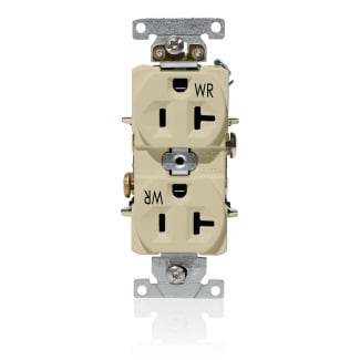WBR20-I WBR20 Duplex Heavy Duty Indented Face Self-Grounding Standard Weather-Resistant Straight Blade Receptacle, 120/125 V AC, 20 A, 2 Poles, 3 Wires, Ivory