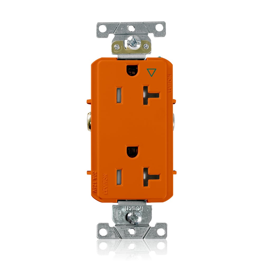 T1636-IG Decora Plus Duplex Heavy Duty Isolated Self-Grounding Smooth Face Tamper-Resistant Straight Blade Receptacle, 125 V AC, 20 A, 2 Poles, 3 Wires, Orange