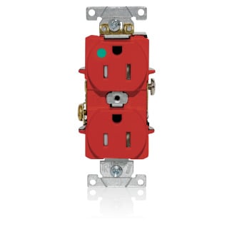 T8200-R T8200 Duplex Flat Smooth Face Heavy Duty Self-Grounding Standard Tamper-Resistant Straight Blade Receptacle, 125 V AC, 15 A, 2 Poles, 3 Wires, Red