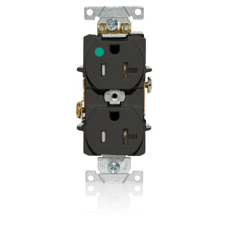 T8300-E T8300 Duplex Flat Smooth Face Heavy Duty Self-Grounding Standard Tamper-Resistant Straight Blade Receptacle, 125 V AC, 20 A, 2 Poles, 3 Wires, Black