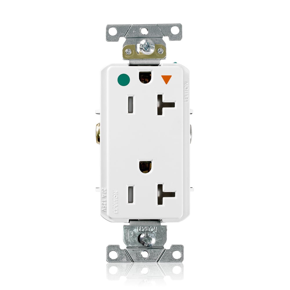 DT830-IGW Decora Plus DT830-IG Duplex Heavy Duty Isolated Self-Grounding Smooth Face Tamper-Resistant Straight Blade Receptacle, 125 V AC, 20 A, 2 Poles, 3 Wires, White