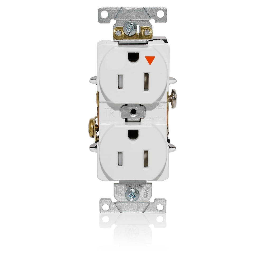 T5362-IGI T5362-IG Duplex Flat Face Heavy Duty Isolated Self-Grounding Standard Tamper-Resistant Straight Blade Receptacle, 125 V AC, 20 A, 2 Poles, 3 Wires, Ivory