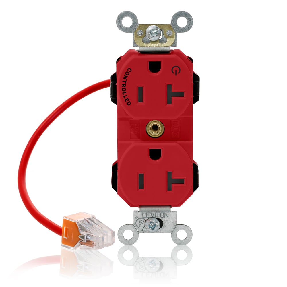 M5362-1CR Lev-Lok Duplex Heavy Duty Self-Grounding Smooth Face Standard Straight Blade Receptacle, 125 V AC, 20 A, 2 Poles, 3 Wires, Red