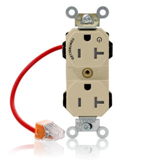 M5362-1CI Lev-Lok Duplex Heavy Duty Self-Grounding Smooth Face Standard Straight Blade Receptacle, 125 V AC, 20 A, 2 Poles, 3 Wires, Ivory