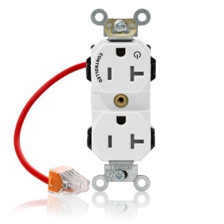 M5362-1CW Lev-Lok Duplex Heavy Duty Self-Grounding Smooth Face Standard Straight Blade Receptacle, 125 V AC, 20 A, 2 Poles, 3 Wires, White