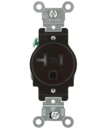 T5020-E Self-Grounding Single Smooth Face Standard Tamper-Resistant Straight Blade Receptacle, 125 V AC, 20 A, 2 Poles, 3 Wires, Black