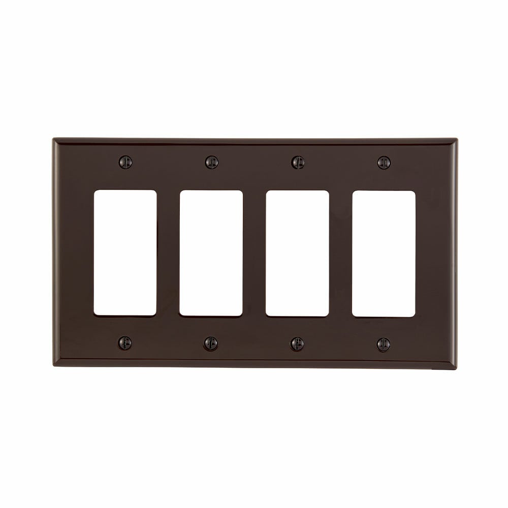 PJ264-B Midway Wall Plate, 4 Gangs, 8.56 in W x 4.88 in H, Thermoplastic Nylon, Brown