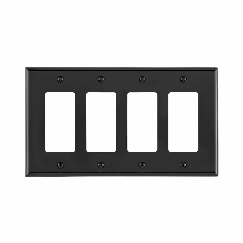 PJ264-E Midway Wall Plate, 4 Gangs, 8.56 in W x 4.88 in H, Thermoplastic Nylon, Black