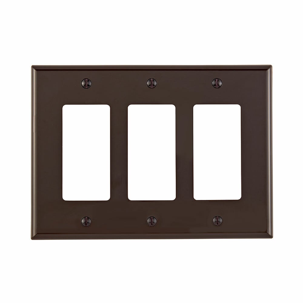 PJ263-B Midway Non-Magnetic Wall Plate, 3 Gangs, 6.75 in W x 4.88 in H, Thermoplastic Nylon, Brown