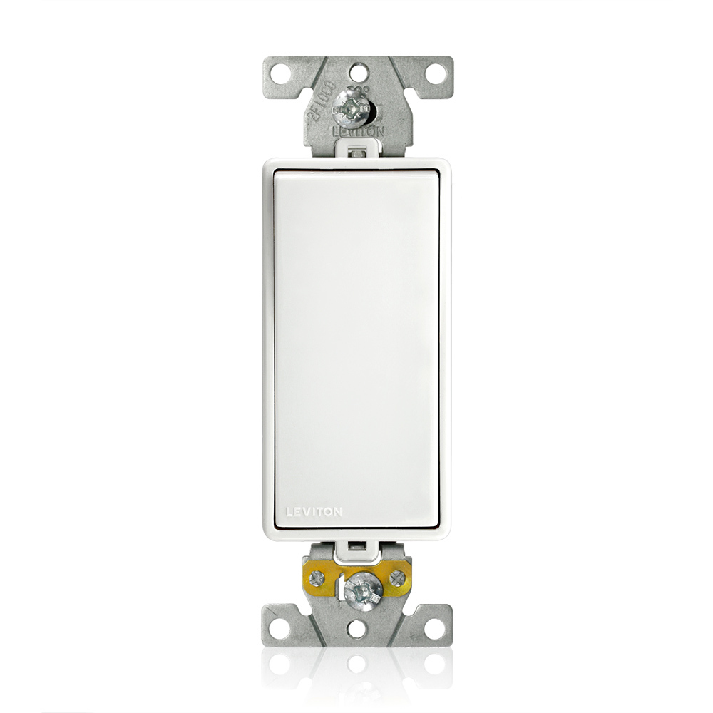 M5623-W Decora Plus Lev-Lok 3-Way Framed Heavy Duty Self-Grounding Rocker Switch, 125 V AC, 20 A, 1 hp, 2 hp Power Rating