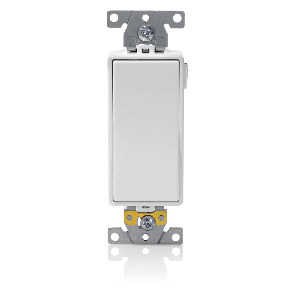 M5633-W Decora Plus Lev-Lok 3-Way Framed Heavy Duty Illuminated Self-Grounding Rocker Switch, 125 V AC, 20 A, 1 hp, 2 hp Power Rating