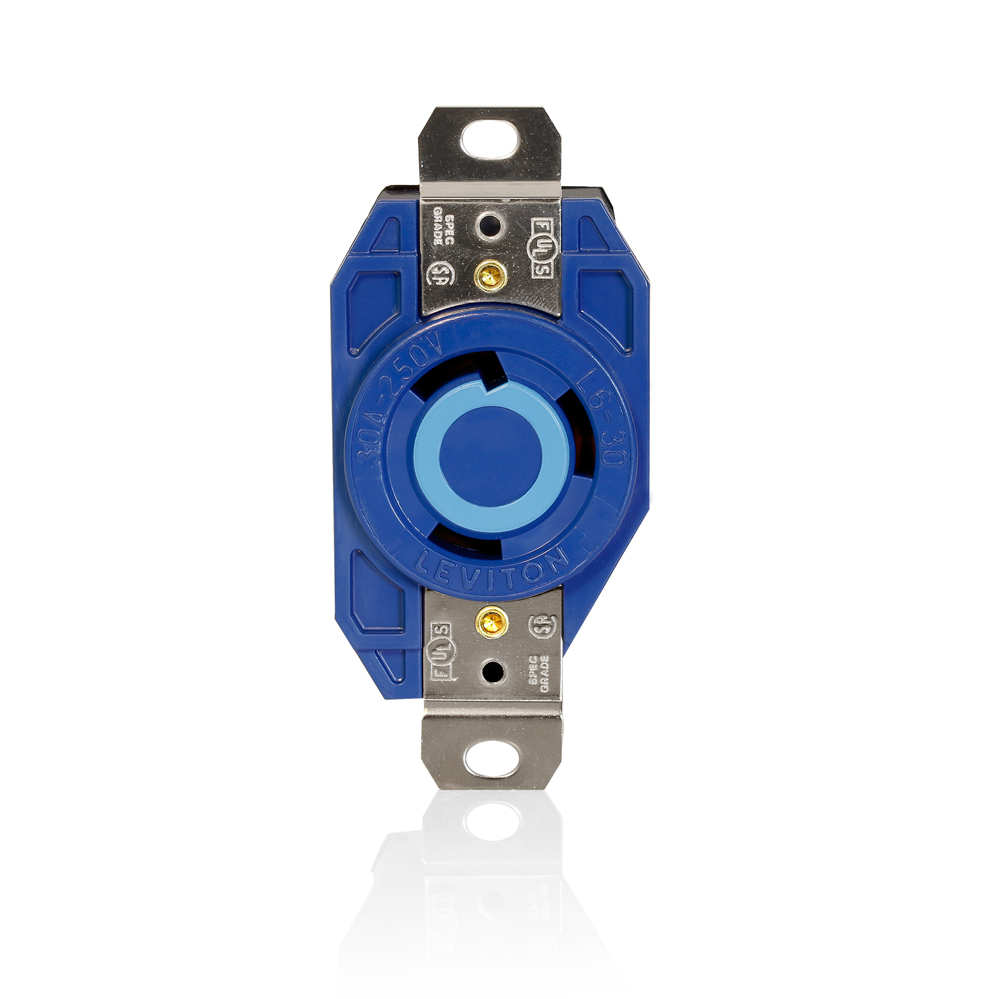 2620-BU Flush Mount Isolated Grounding Single Locking Receptacle, 250 V AC, 30 A, 2 Poles, 3 Wires, Blue
