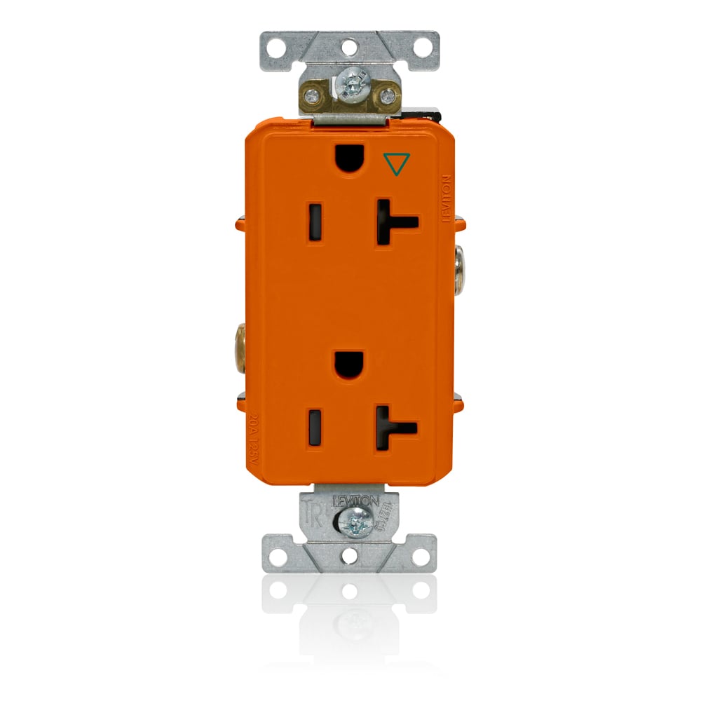16362-OIG Decora Plus 16362-IG Duplex Heavy Duty Isolated Self-Grounding Smooth Face Straight Blade Receptacle, 125 V AC, 20 A, 2 Poles, 3 Wires, Orange