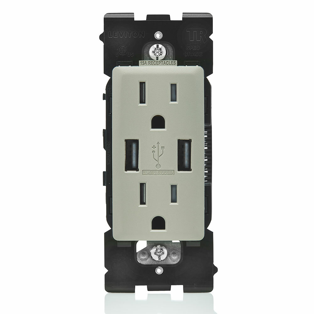RUAA1-WS Renu Combination Tamper-Resistant Duplex Receptacle and USB Charger, 125 V AC, 15 A, Wood Smoke
